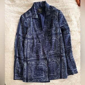 Navy Sateen Patterned Blazer